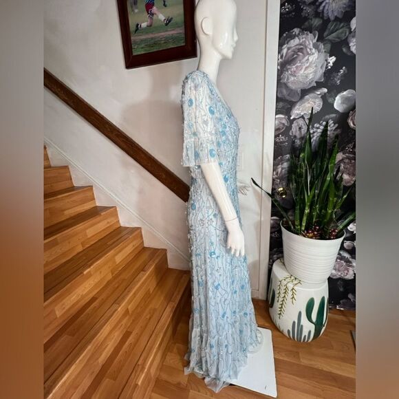 Mac Duggal EMBELLISHED V NECK EMPIRE WAIST RUFFLE HEM GOWN/ size 10 - Picture 7 of 8